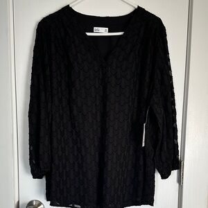 Kohl's Black Textured Dressy Top sheer sleeves XXL